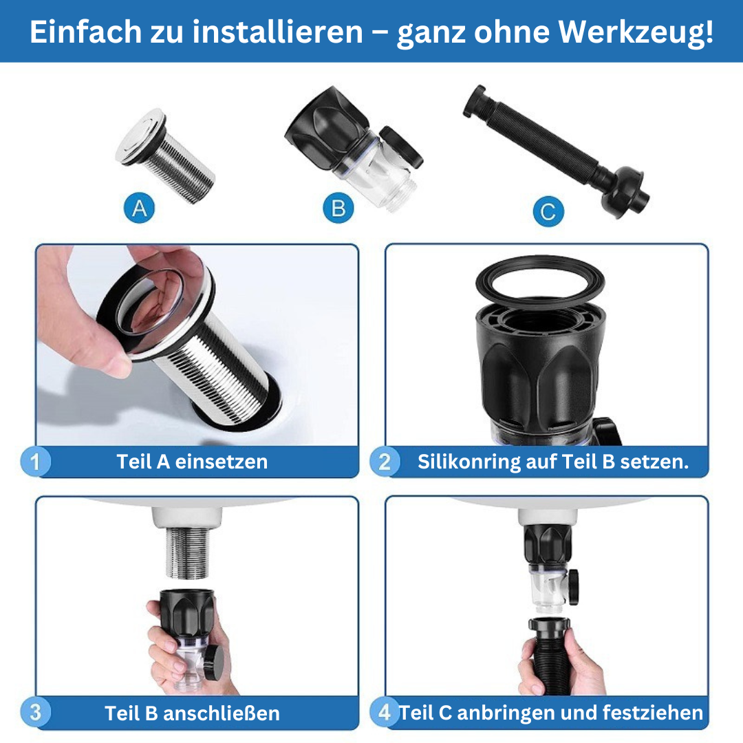 AquaSiphon – Drehbarer, flexibler und geruchsloser Wasserabfluss